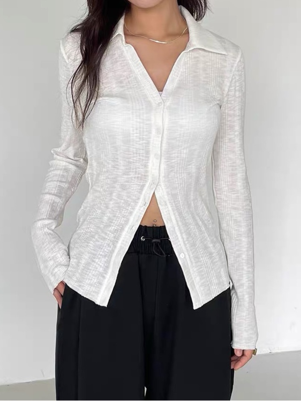 Lightweight White Semi-Sheer Button Down Shirt by